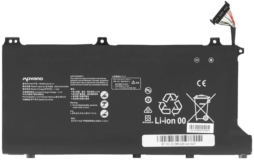 Movano Bateria hb4692j5ecw-31 do huawei matebook d15 - 3665 mah (42 wh)