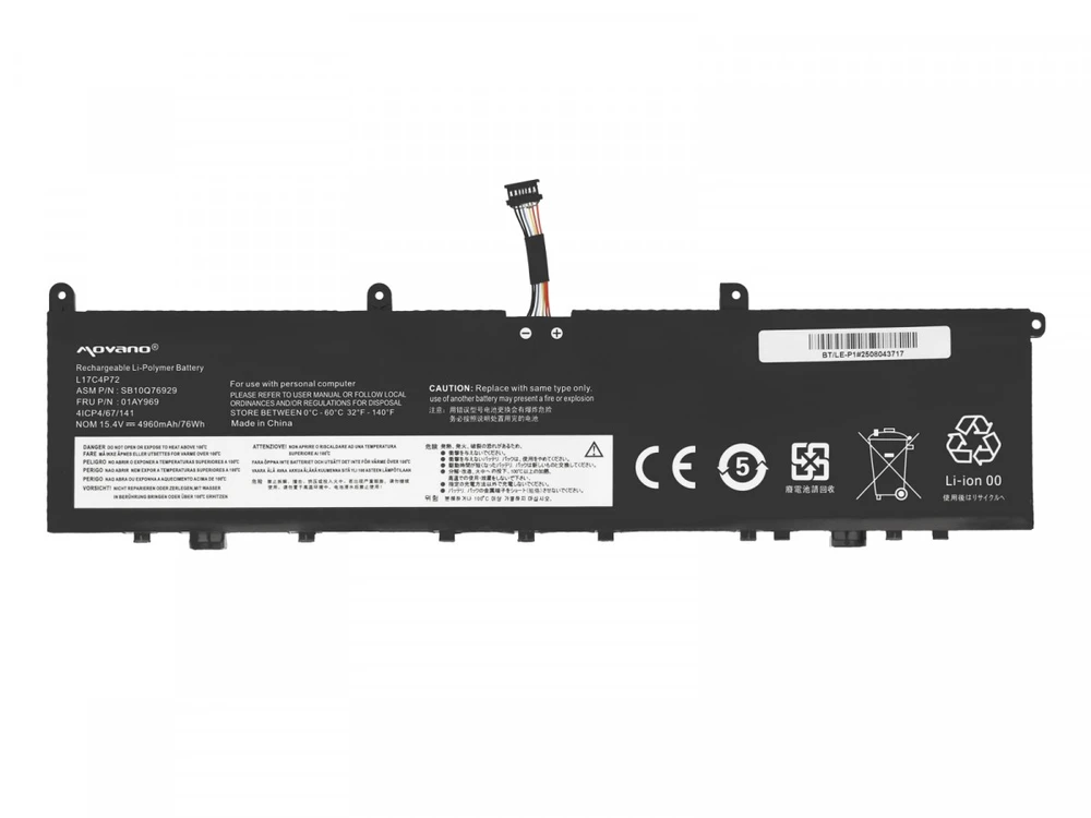 „Lenovo ThinkPad P1 X1 Extreme 1-osios ir 2-osios kartos“ 01ay969 baterija L17C4P72 L17M4P72 - 4960 mAh (76 WH)