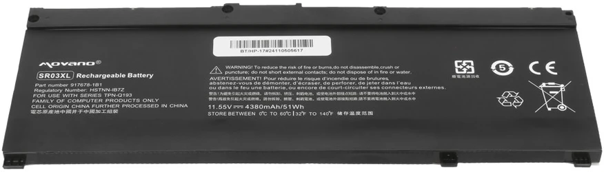 HP Gaming 15 17 Omen 15-DC nešiojamojo kompiuterio Movano baterija SR03XL