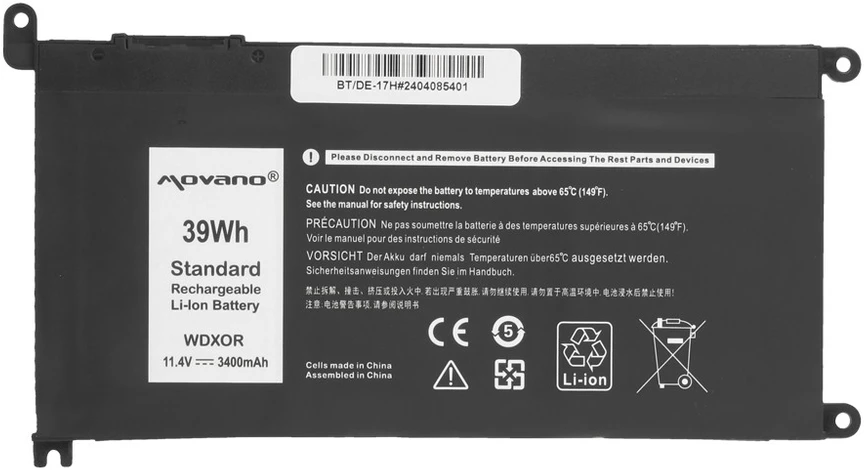 Movano Baterija WDXR0 P75F P62F P66F T2JX4 WDXR D0 Dell – 3400 mAh (39 Wh)