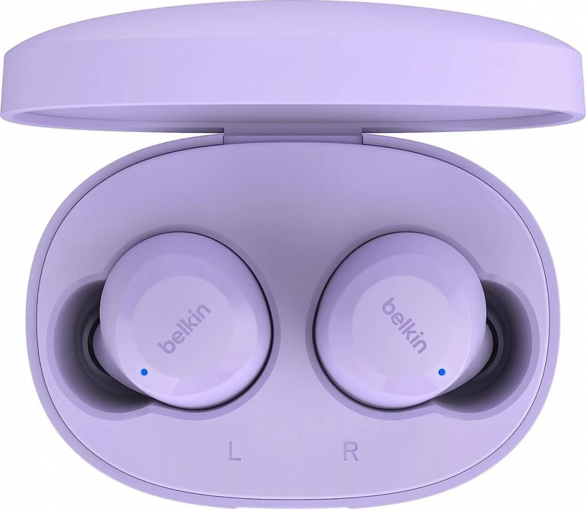 Belkin SoundForm Bolt violetinės ausinės dėkle