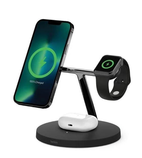 Belkinas | Pro MagSafe 3in1 belaidis įkrovimo stovas + kintamosios srovės maitinimo adapteris | PAdidinkite įkrovimą