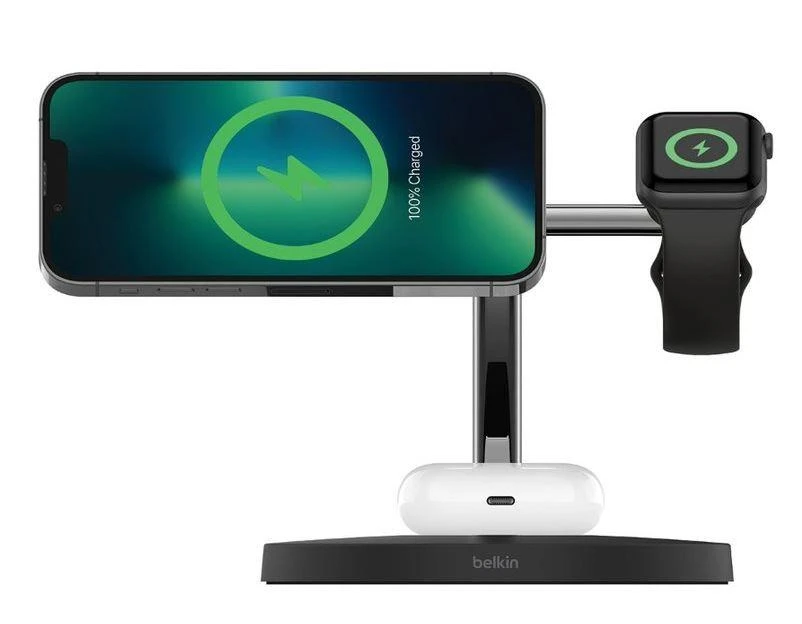 Belkinas | Pro MagSafe 3in1 belaidis įkrovimo stovas + kintamosios srovės maitinimo adapteris | PAdidinkite įkrovimą