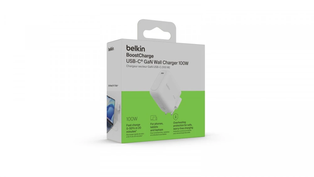 Įkroviklis Belkin BOOSTCHARGE 100W USB-C GAN ze składaną białą wtyczką (WCH025KQWH)