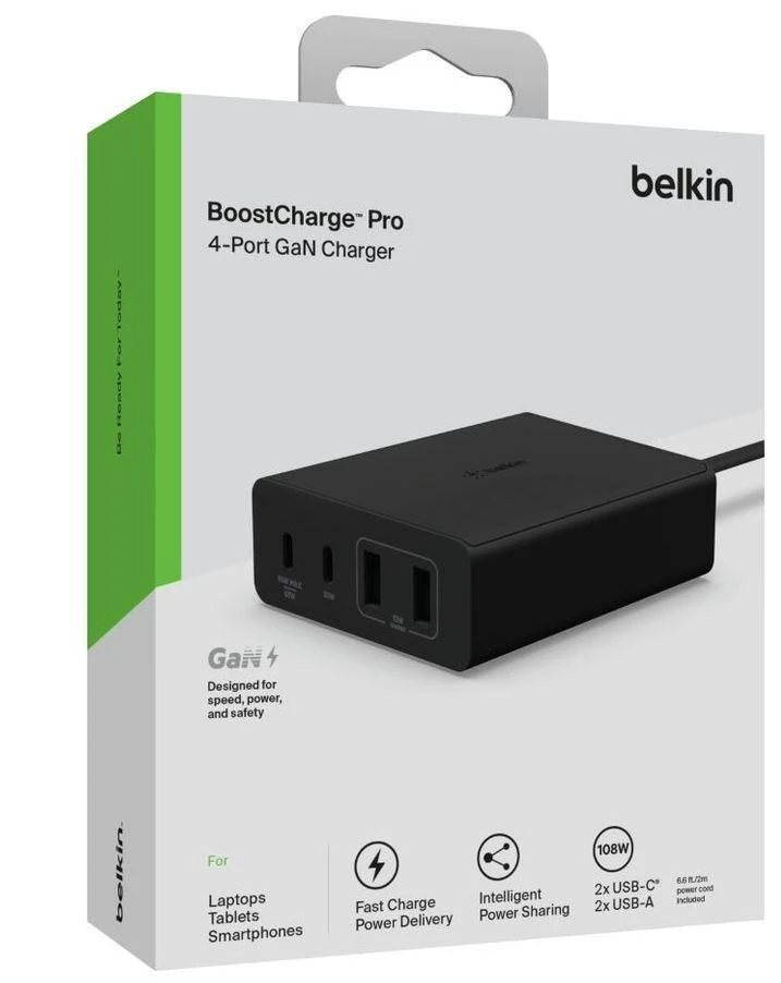 Nešiojamo kompiuterio pakrovėjas - Belkin WCH010vfBK 108W Dual USB-C Greito Įkrovimo 2m Laidas Juodas