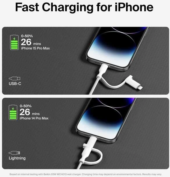 Belkin BOOST CHARGE 2-in-1 įkroviklis su USB-C/Lig. 1,5m ws.CAC003hq1.5MWH
