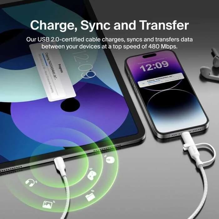 Belkin BOOST CHARGE 2-in-1 įkroviklis su USB-C/Lig. 1,5m ws.CAC003hq1.5MWH