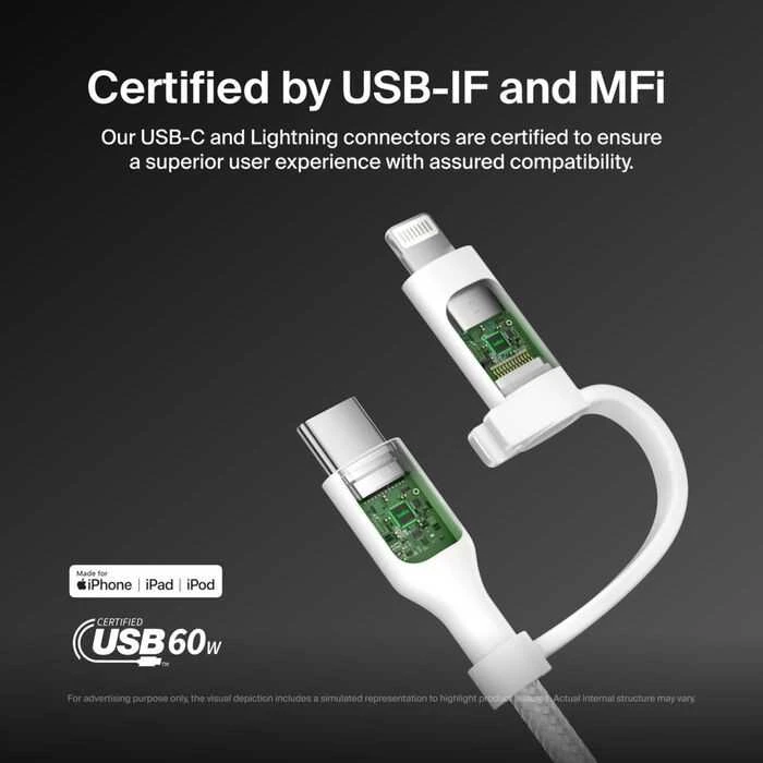 Belkin BOOST CHARGE 2-in-1 įkroviklis su USB-C/Lig. 1,5m ws.CAC003hq1.5MWH