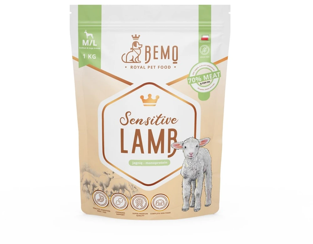 BEMO Sensitive ėriena Medium/Large Mono - sausa šunų ėdaras - 1kg