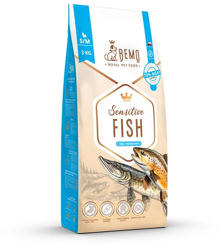 BEMO Sensitive žuvis Small/Medium Mono - sausa šunų ėdalo dalis - 3kg