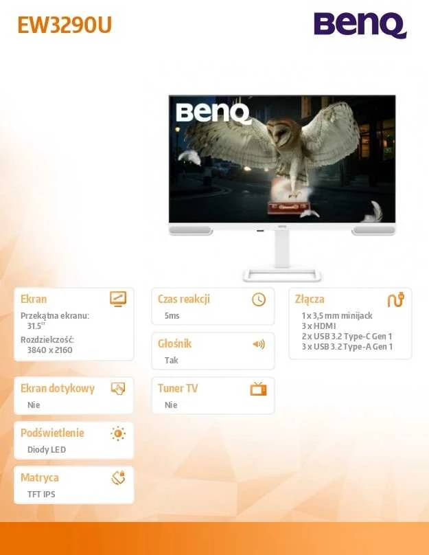 BENQ EW3290U 31,5 colio 4K 95 P3 USB-C 65W USB šakotuvas su LBL+2.1 kanalų „treVolo“ garsiakalbiu, nuotolinio valdymo pultu
