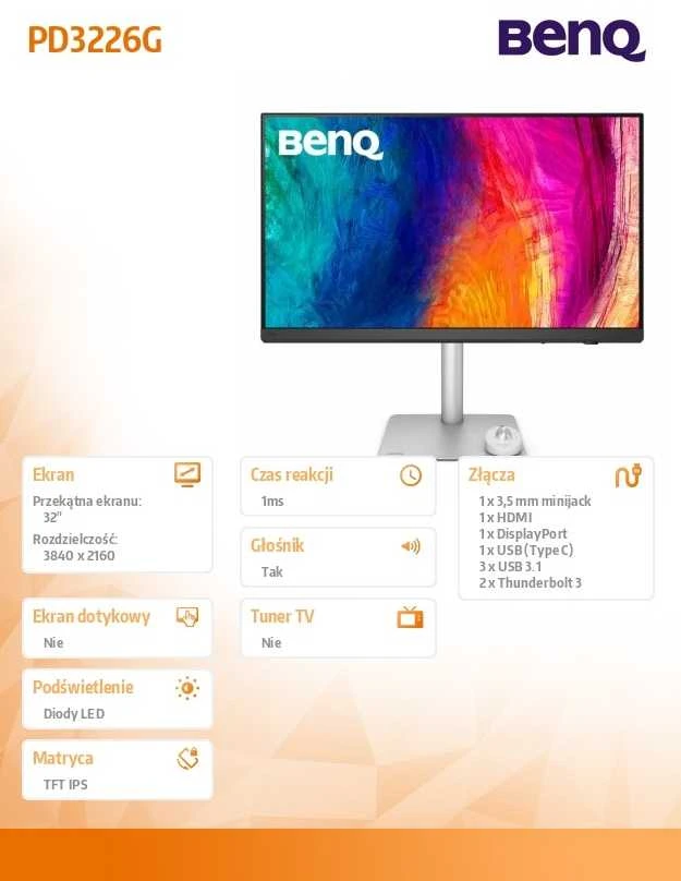 BENQ PD3226G 32? 4K IPS, 95% P3, USB C, PD90W THUNDERBOLT 4 DESIGNER MONITORIUS