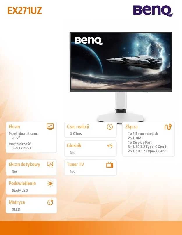 Monitorius BenQ EX271UZ - 240 Hz | 4K | OLED | 27"