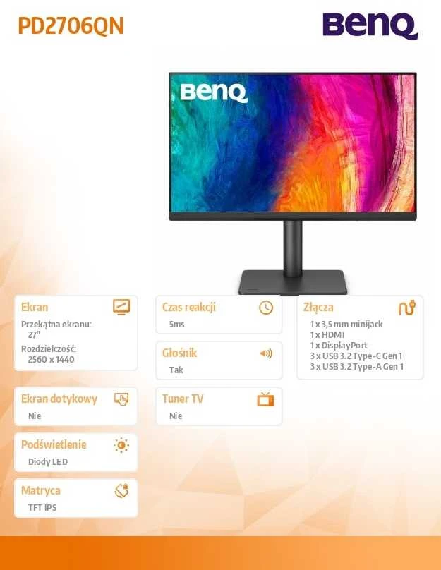Monitorius BENQ PD2706QN 27" QHD (2560X1440) IPS HAS HDMI/DP