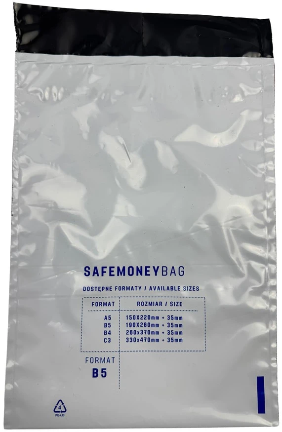 Bestpak Safemoneybag koperty bezpiecznie depozytowe transparent b5 190mmx260mm+35mm 100 vnt w opakowaniu
