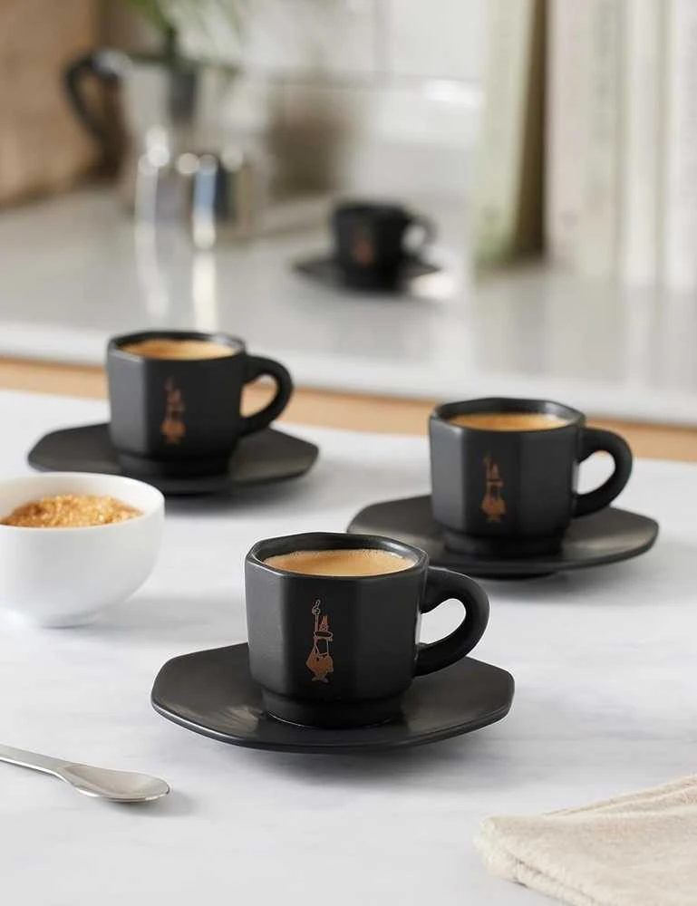 Kavos Puodelių Rinkinys - Bialetti Perfetto Moka Porcelianas 4x 75 ml Juodi