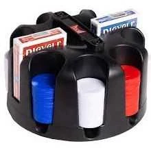 Bicycle besisukantis pokerio žetonų (poker chip rack) stovas su rankena, 200x žetonų, 2 kortų kaladėlės