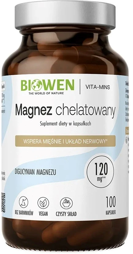 BIOWEN Chelated Magnesium Bisglycinate – food supplement for humans – 100 capsules