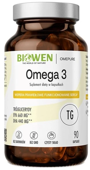 BIOWEN Omega 3 - 660 mg EPA, 440 mg DHA – food supplement for humans – 90 capsules