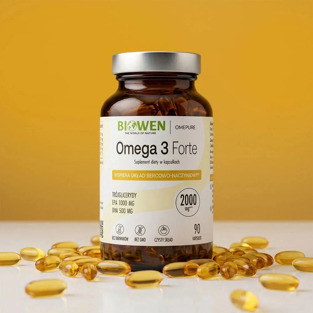 BIOWEN Omega 3 Forte 1000 mg EPA, 500 mg DHA – food supplement for humans – 90 capsules