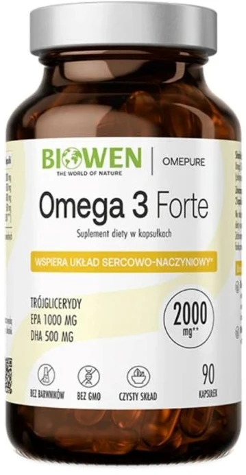 BIOWEN Omega 3 Forte 1000 mg EPA, 500 mg DHA – food supplement for humans – 90 capsules