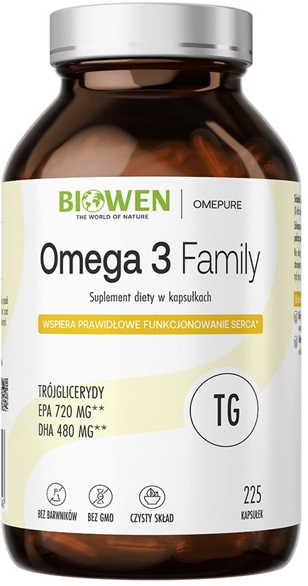 Maisto Papildas - BIOWEN Omega 3 TG Family 720mg EPA, 480mg DHA, 225 Kapsulės