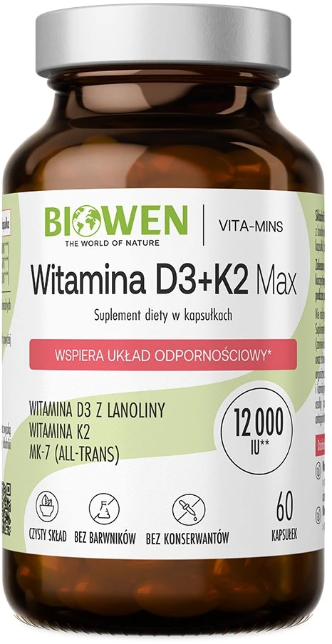 Sveikatos papildas - Biowen Vitaminai D3 + K2 MK-7, 90 Kapsulių, Be glitimo