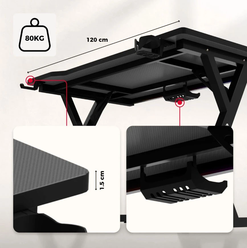 Gaming Desk Huzaro Hero 2.4 RGB Juodas