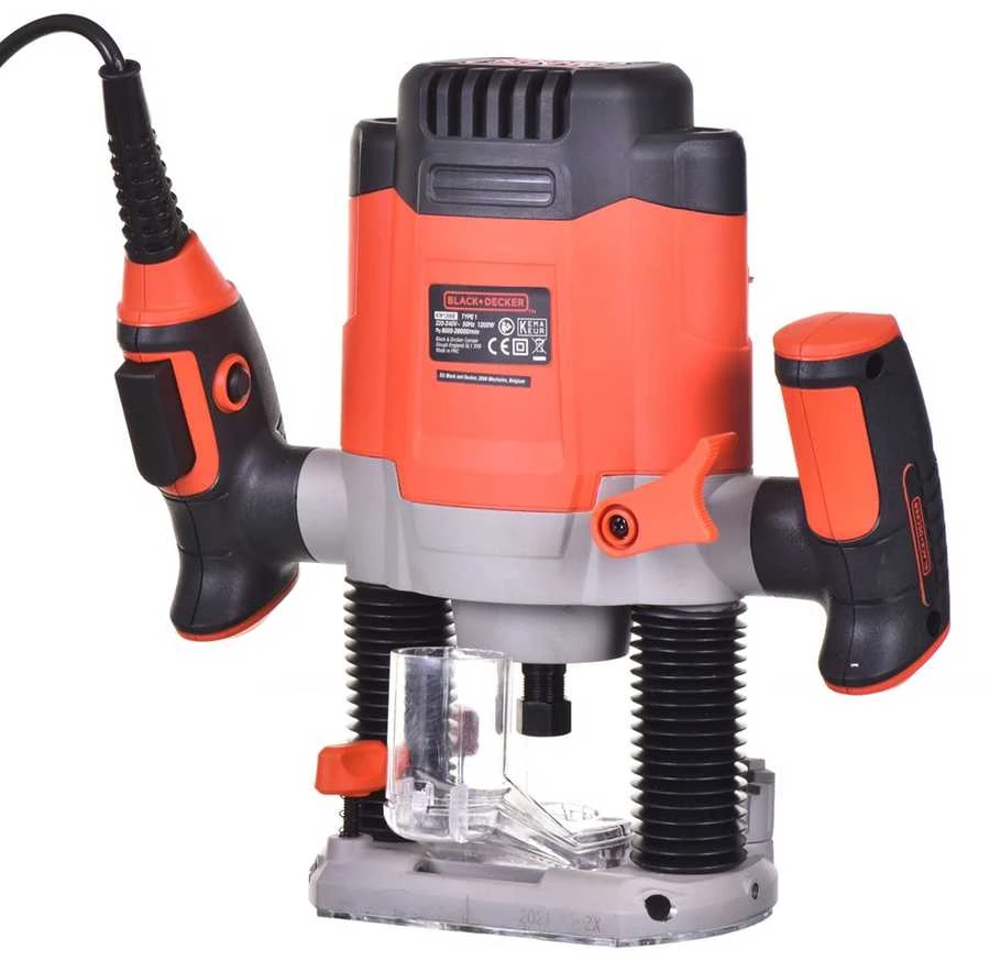 Black & Decker Elektrinė freza KW1200EKA 1200W, lagaminas + 6 frezavimo antgaliai