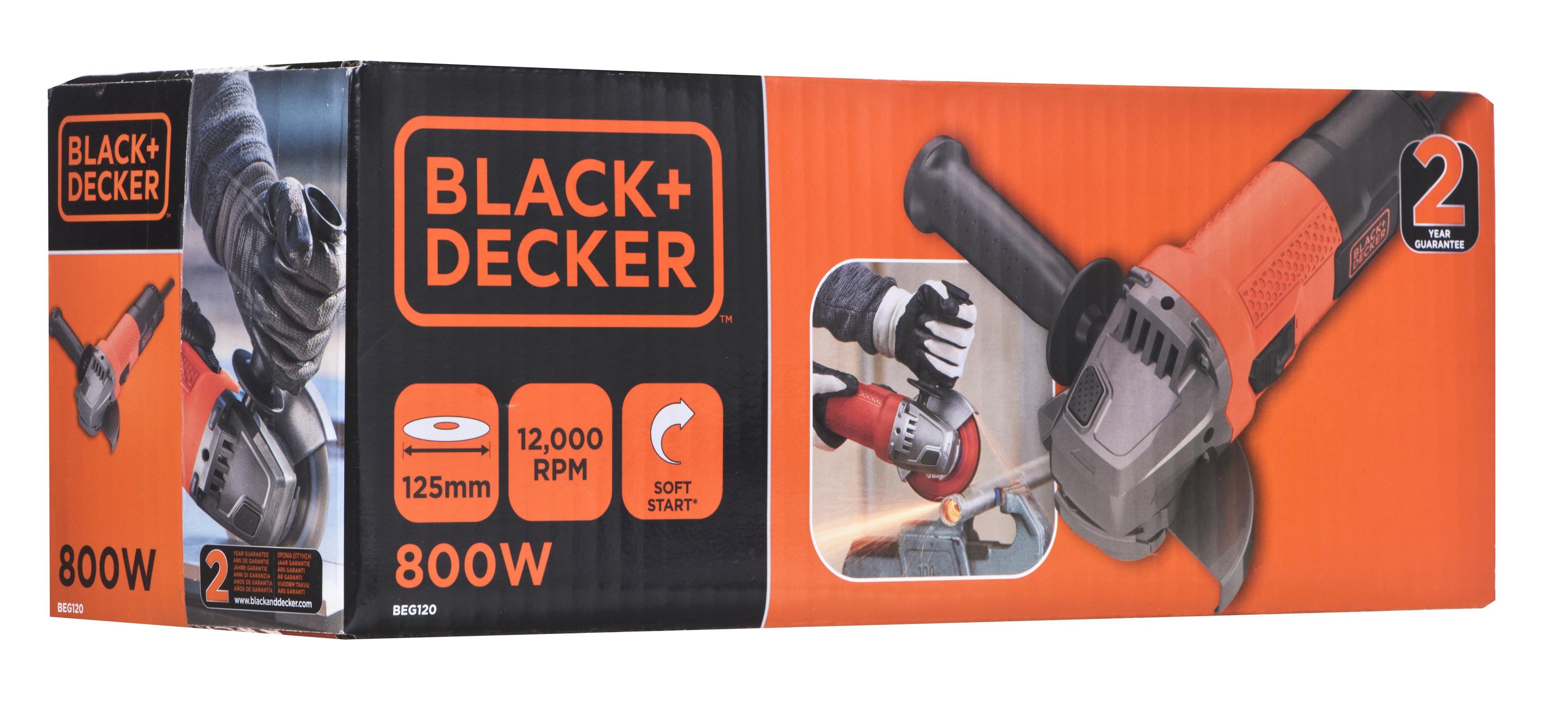 Black & Decker Juodas + DECKER 125 mm 800 W kampinis šlifuoklis BEG120-QS
