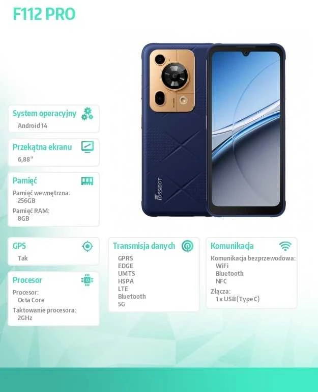 Fossibot Išmanusis telefonas f112 pro mėlynas