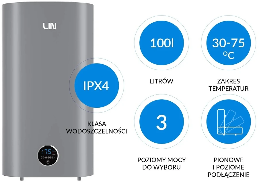 LIN LIFVD1SMGY 100L UNIVERSAL elektrinis vandens šildytuvas, pilkas, su WiFi