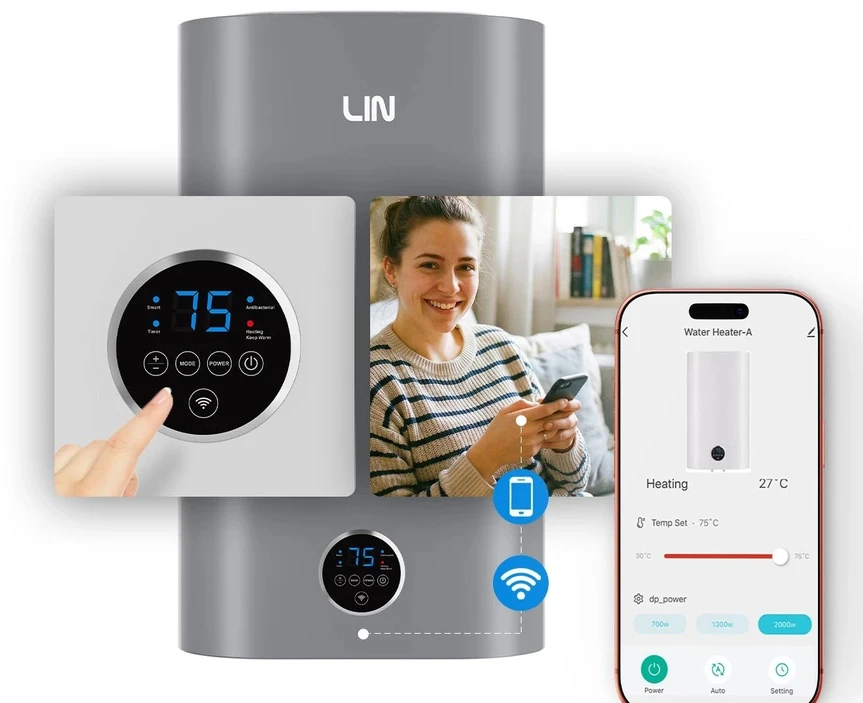 LIN LIFVD1SMGY 80L UNIVERSAL pilkas elektrinis vandens šildytuvas su „Wi-Fi“