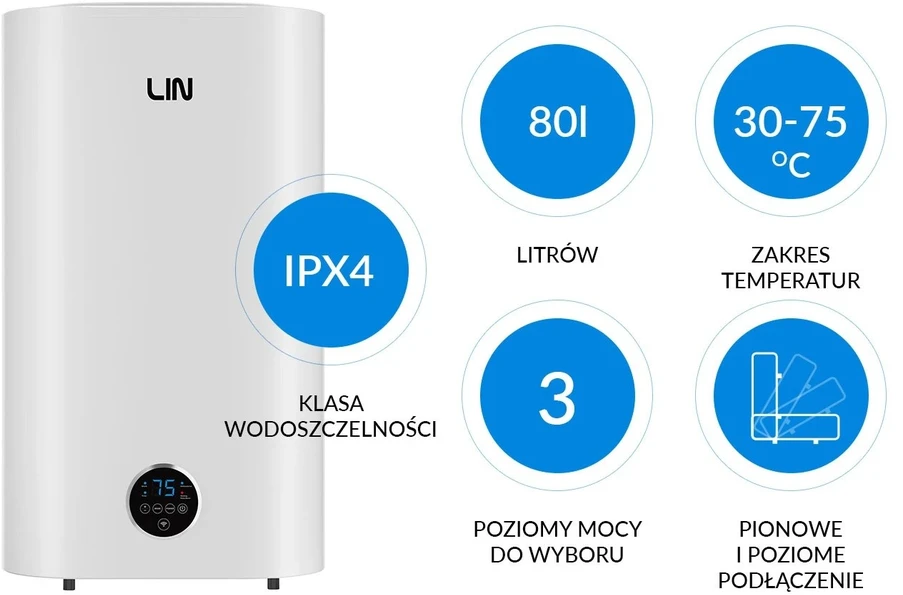 lin A05dd LIFVD1SMWH 80L UNIVERSAL baltas elektrinis vandens šildytuvas su WiFi