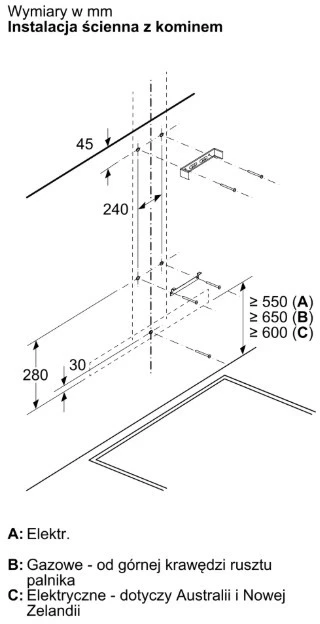 Bosch DWB93BC30 gartraukis Wall-mounted Nerūdijantis plienas 400 m³/h