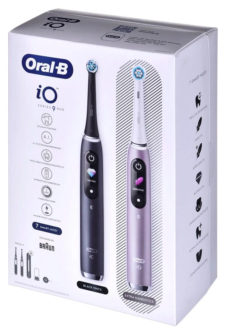 Oral-B Šepetėlis magnetinis iO Series 9 Duo 2 vnt. Juodas oniksas/rožinis kvarcas + papildomas antgalis