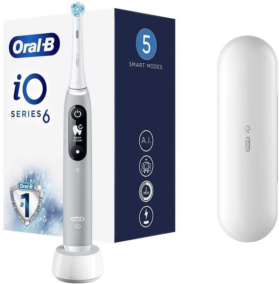Elektrinis dantų šepetėlis Braun iOM6.1A6.1K Oral-B iO6, pilkos spalvos