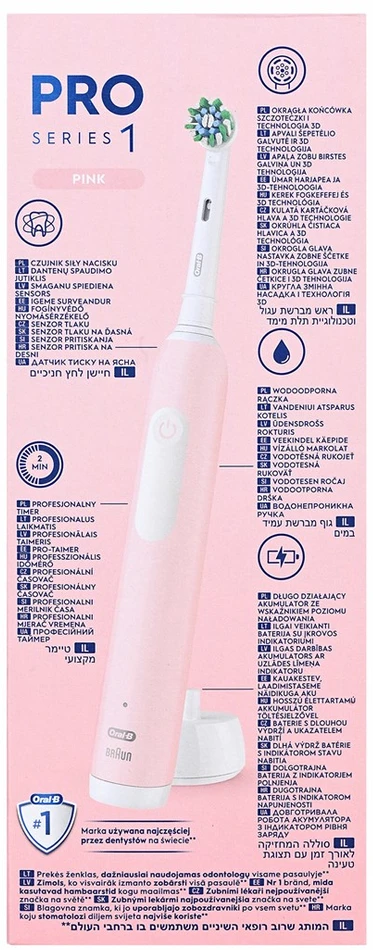 Oral-B Braun D305.513.3 Pro Series 1 Elektrinis Dantų Šepetėlis Rožinė Cross Action