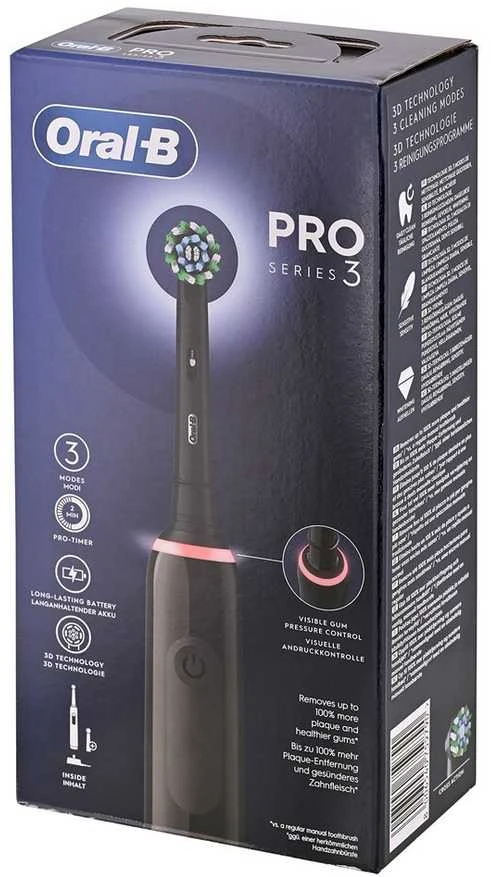 Braun Oral-B Pro 3 3000 Cross Action Elektrinis dantų šepetėlis, juodas