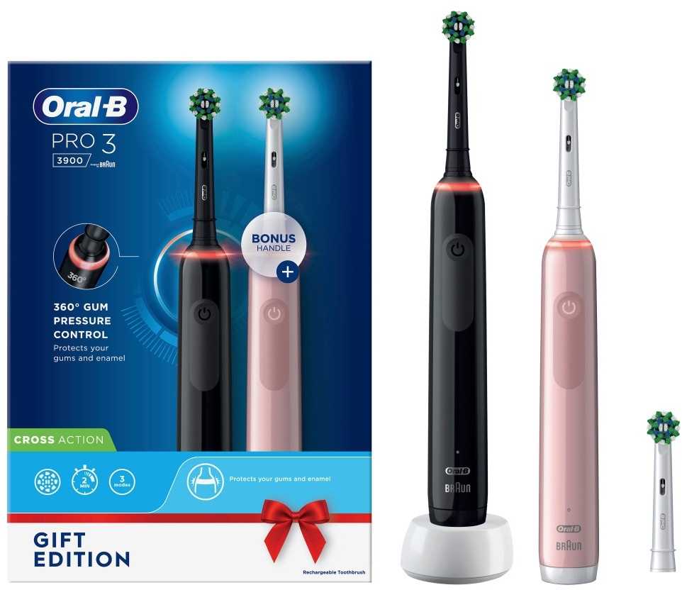Elektrinis dantų šepetėlis Oral-B Pro 3 3900N, Juodas/Rožinis