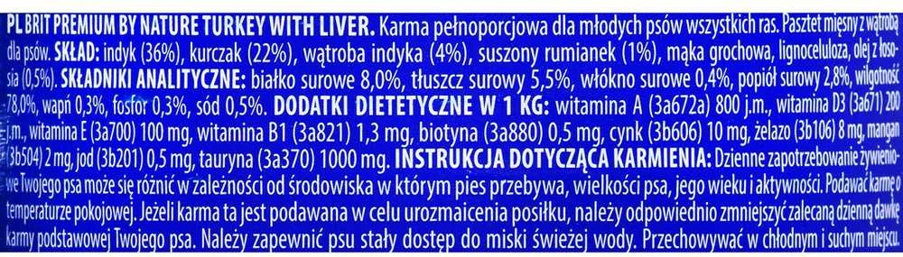 Brit Premium by Nature konservai šunims kalakutiena with Liver 800g