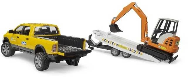 Bruder „Dodge Ram 2500“ servisas su priekaba ir mini ekskavatoriumi