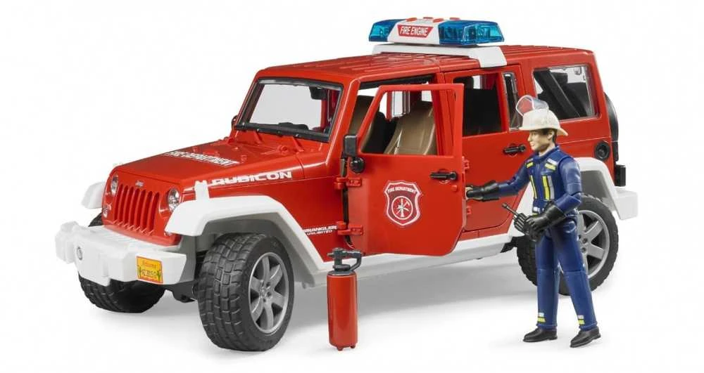 BRUDER 1:16 Jeep Wrangler gaisrinės automobilis su ugniagesiu, 02528