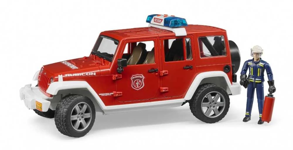 BRUDER 1:16 Jeep Wrangler gaisrinės automobilis su ugniagesiu, 02528