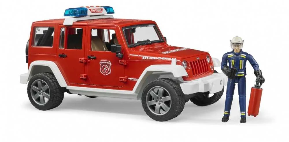BRUDER 1:16 Jeep Wrangler gaisrinės automobilis su ugniagesiu, 02528