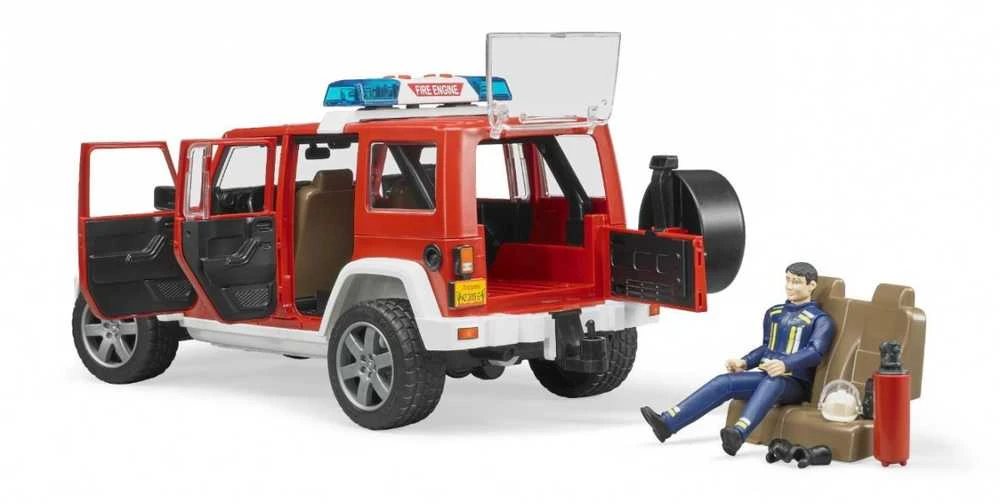BRUDER 1:16 Jeep Wrangler gaisrinės automobilis su ugniagesiu, 02528
