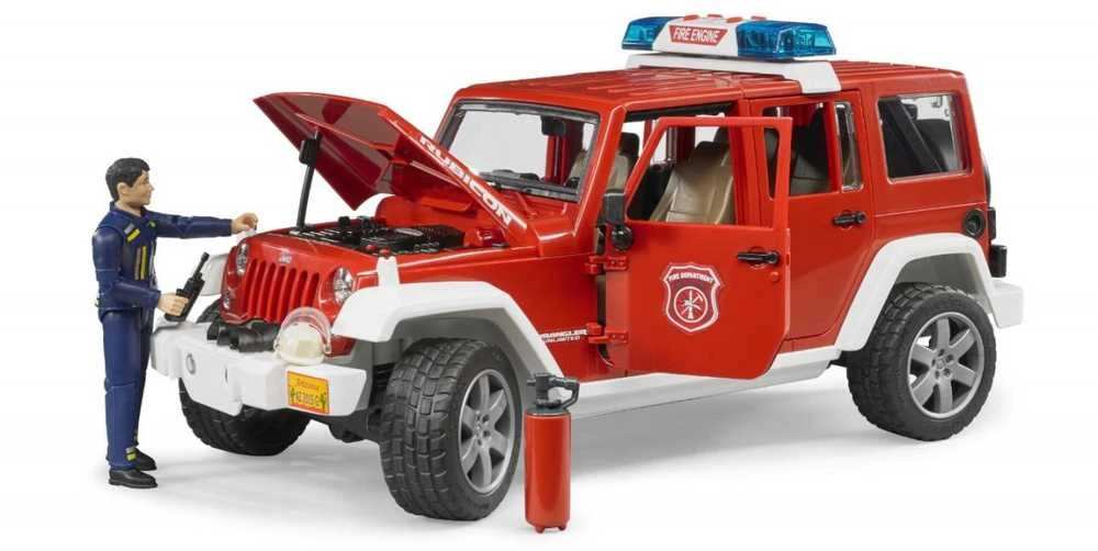 BRUDER 1:16 Jeep Wrangler gaisrinės automobilis su ugniagesiu, 02528