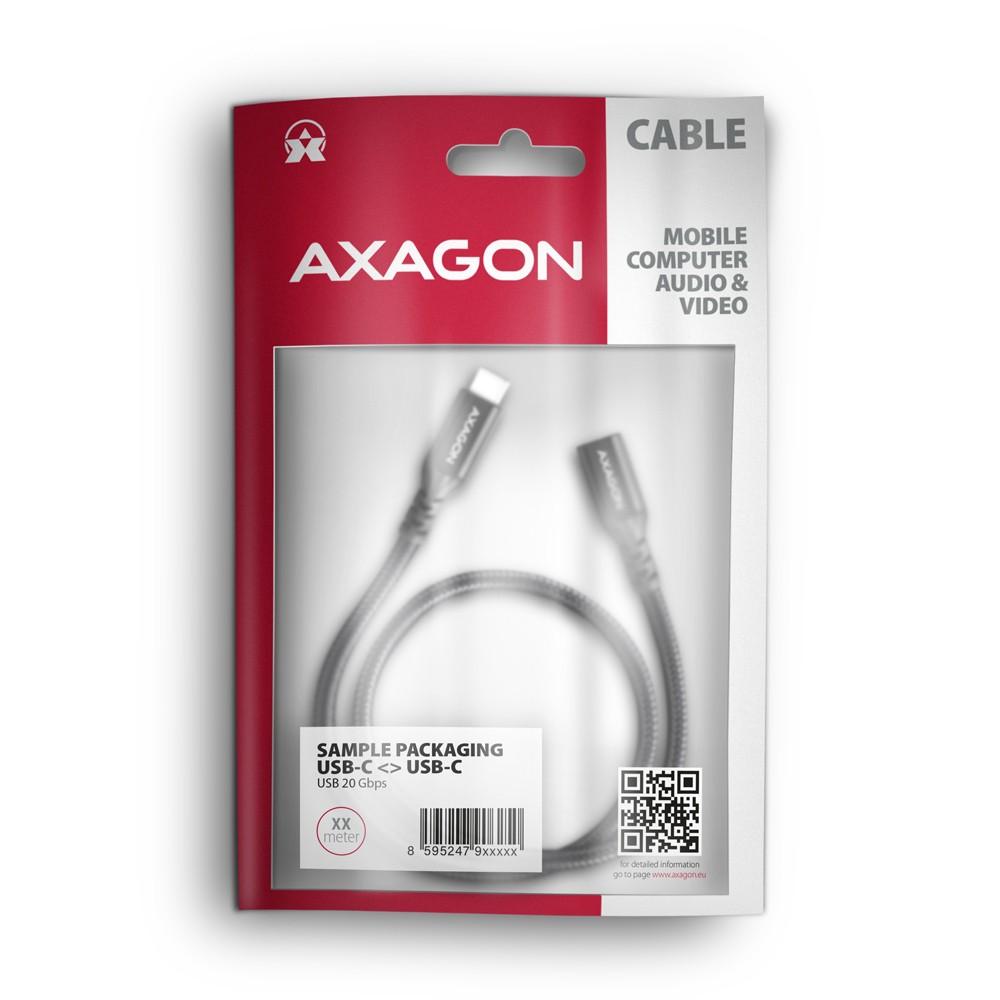 Axagon Extension USB 20Gbps kabelio ilgis 1 m. PD 240W, 5A, 8K HD video. Juodas braided.