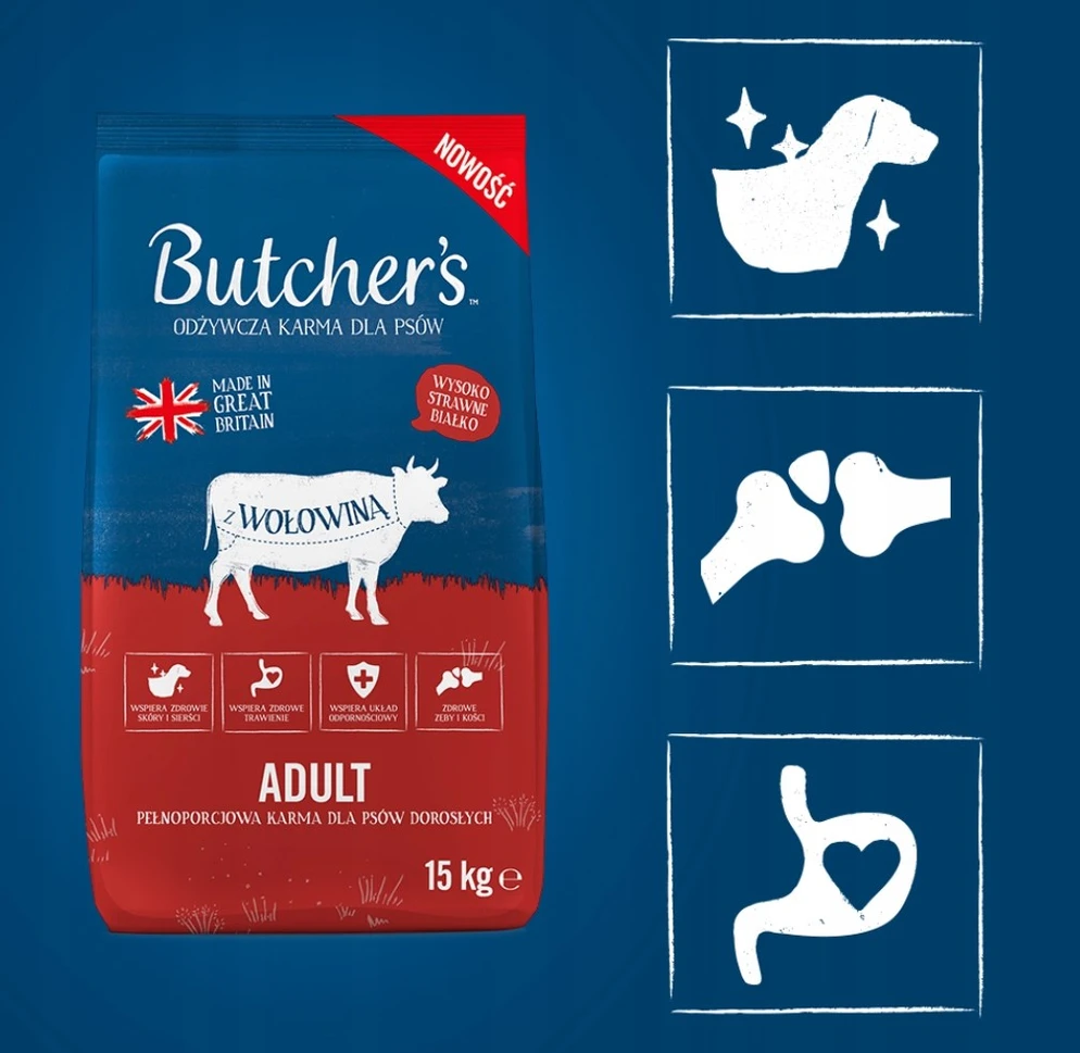 Šunų maistas - Butcher's Natural & Healthy Sausas Šunų Maistas Su Jautiena, 24% Baltymų, 15kg