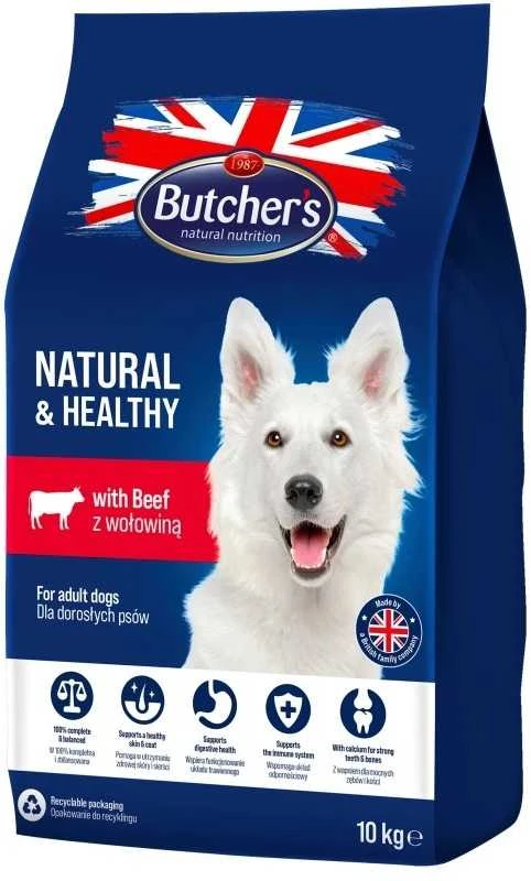 Butchers BUTCHER’S Natural & Healthy Dog su jautiena – sausas šunų pašaras – 10kg